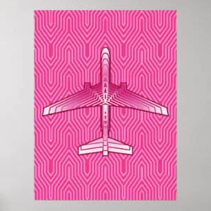 Art-Deco-Flugzeug, Fuchsia und Pastellrosa Poster
