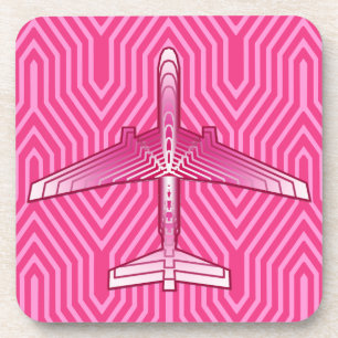 Art-Deco-Flugzeug, Fuchsia und Pastellrosa Untersetzer