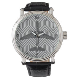 Art Deco Flugzeug, Grafik und Silber Grau Armbanduhr