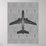 Art Deco Flugzeug, Grafik und Silber Grau Poster<br><div class="desc">Drucken in einem Art Deco inspirierten Konzept eines futuristischen Flugzeug,  in einem gestreiften,  seidigen Farbverlauf von Silber zu Grau / Grau,  gegen ein leicht und tiefsilber grau,  Deko Hintergrund</div>