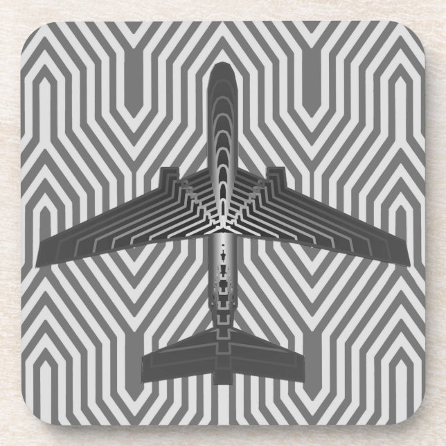 Art Deco Flugzeug, Grafik und Silber Grau Untersetzer (Vorderseite)