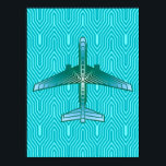Art Deco Flugzeug, Türkis, Aquamarin und Aqua Poster<br><div class="desc">Drucken in einem Art-Déco-inspirierten Konzept eines futuristischen Flugzeug,  in einem gestreiften,  seidigen Farbverlauf von aquamarin,  türkis und aqua,  auf türkis und aqua,  Deko Hintergrund</div>