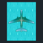 Art Deco Flugzeug, Türkis, Aquamarin und Aqua Poster<br><div class="desc">Drucken in einem Art-Déco-inspirierten Konzept eines futuristischen Flugzeug,  in einem gestreiften,  seidigen Farbverlauf von aquamarin,  türkis und aqua,  auf türkis und aqua,  Deko Hintergrund</div>