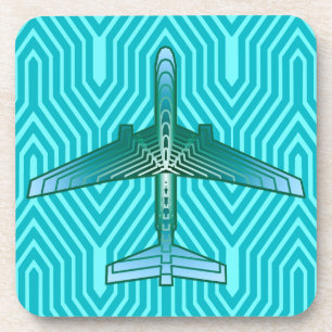 Art Deco Flugzeug, Türkis, Aquamarin und Aqua Untersetzer