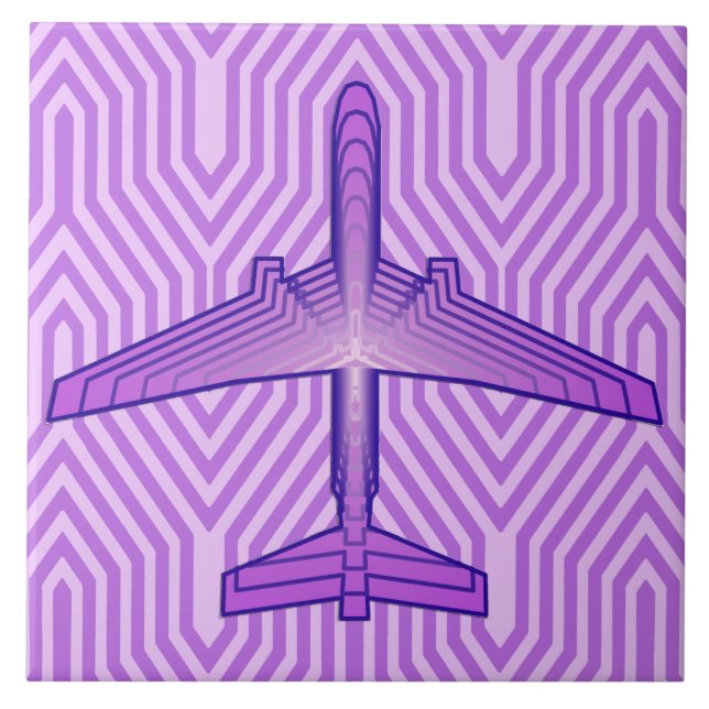 Art Deco Flugzeug, Violet Lila und Lavendel Fliese (Vorderseite)