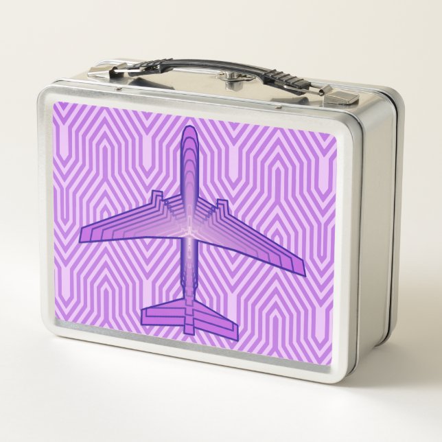 Art Deco Flugzeug, Violet Lila und Lavendel Metall Brotdose (Rückseite)