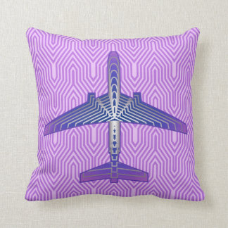 Art Deco Flugzeug, Violet Lila und Silver Grau Kissen