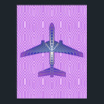 Art Deco Flugzeug, Violet Lila und Silver Grau Poster<br><div class="desc">Drucken in einem Art-Déco-inspirierten Konzept eines futuristischen Flugzeug,  in einem gestreiften,  seidigen Farbverlauf von lila bis violett lila,  mit Bändern von silber grau / grau,  auf einem pastellfarbenen Lila und Orchideen,  Deko Hintergrund</div>