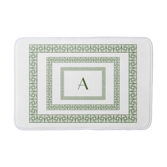 Art Deco Forest Green Border on white Bath Mat Badematte (Vorderseite)