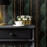 Art Deco Forest Green und Gold Circle Strip Tapete<br><div class="desc">Mit diesem beeindruckenden Art Deco Forest Green und Gold Circle Stripe Peel and Stick Wallpaper verwandeln Sie Ihren Raum. Dieses Design mit kühnen vertikalen Streifen und Halbkreismotiven in luxuriösem Waldgrün, Schwarz und Metallgold bietet eine raffinierte und Vintag inspiriert Ästhetik. Diese Tapete ist ideal für Akzent-Wände, Wohnzimmer oder Büroräume und eignet...</div>