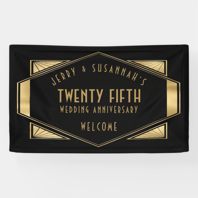 Art Deco Frame 25 Jahre alt heißt Gold Black Banner (Horizontal)
