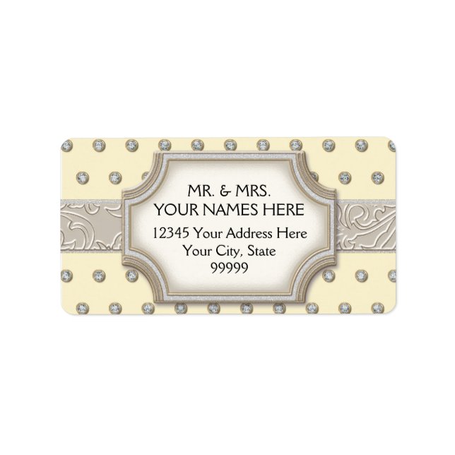 Art Deco Frame Champagne Silver Jewel Dots Adressaufkleber (Vorne)