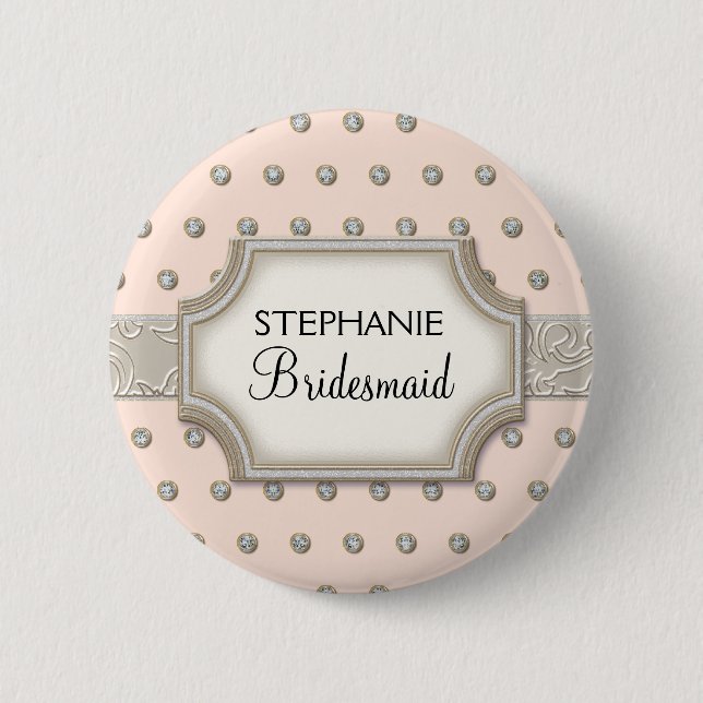 Art Deco Frame Champagne Silver Jewel Dots Button (Vorderseite)