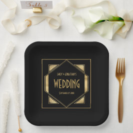 Art Deco Frame Gold Black 1920er Hochzeit Pappteller