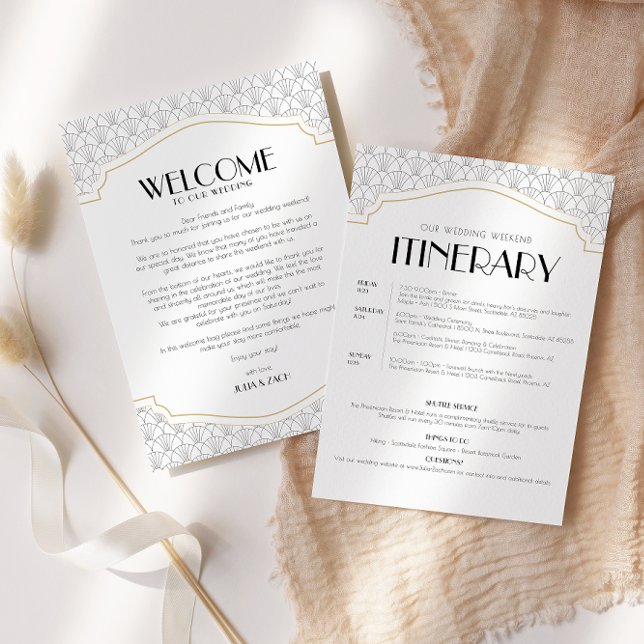 Art Deco Frame Wedding Welcome/Itinerary Card Einladung (Von Creator hochgeladen)