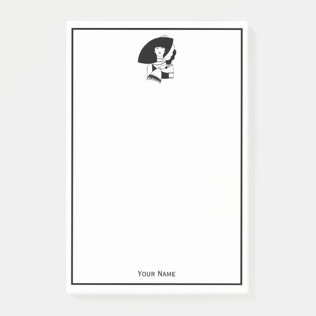 Art Deco Frau in Big Hat Gloves RL Post-it Klebezettel (Vorderseite)