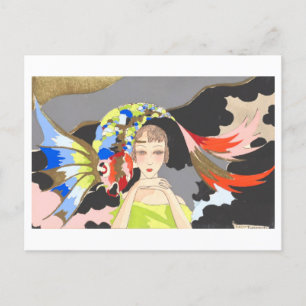 Art Deco Frau mit Fisch im Vintage-Stil Postkarte