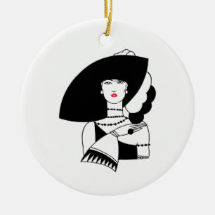 Art Deco Frau mit großem Hut Handschuhe RL Keramikornament