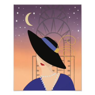 Art Deco Frau mit Hut, Chrysler Building Poster