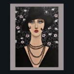 Art Deco Frau Poster<br><div class="desc">Original Acrylmalerei eines stilisierten und wunderschönen Porträts einer Frau aus der Deko-Zeit. Eine ganz elegante Dame in schwarz gekleidet,  mit einem schwarzen Hut und einer vielschichtigen Halskette. Der florale Hintergrund verbessert das Portrait.</div>