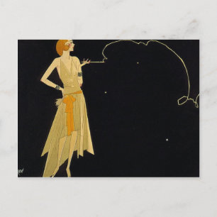 Art Deco Frau raucht Zigarette Postkarte