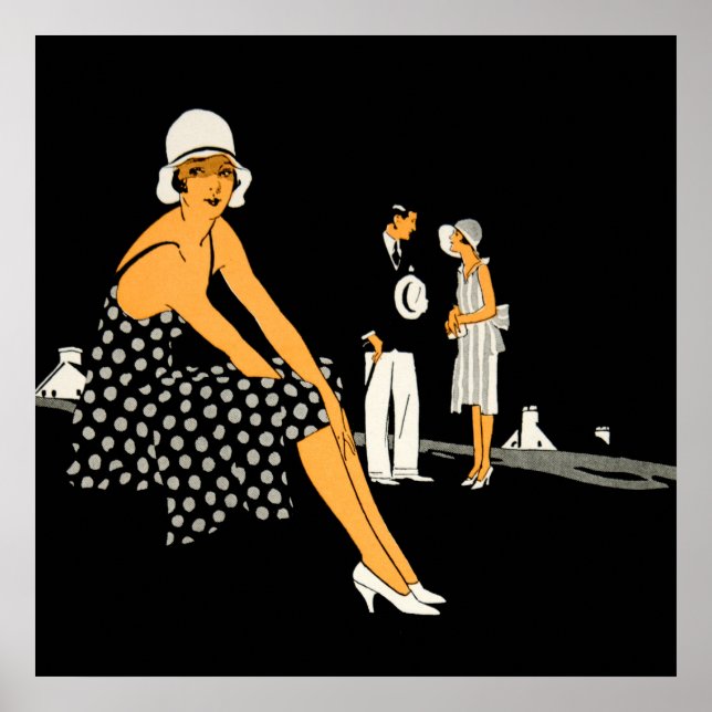 Art Deco Frauen Schuhe Polka Dot Black Poster (Vorne)