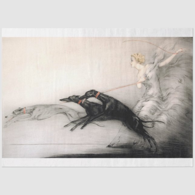 Art Déco Frauen und ihre Hunde Dekoupage Seidenpapier (Vorderseite)