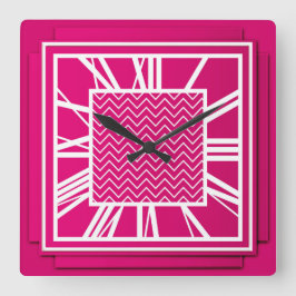 Art Déco, Fuchsienrosa Quadratische Wanduhr