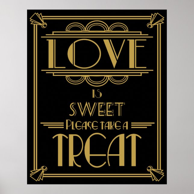 Art Deco Gatsby Art "Liebe ist süß" Poster (Vorne)