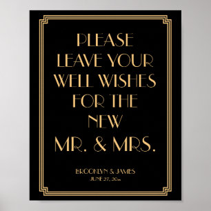 Art Deco Gatsby Black Guestbook Signieren 8x10 Poster