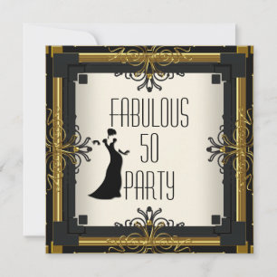 ART DECO Gatsby Fabelhaft 50 50. Gold Creme Schwar Einladung