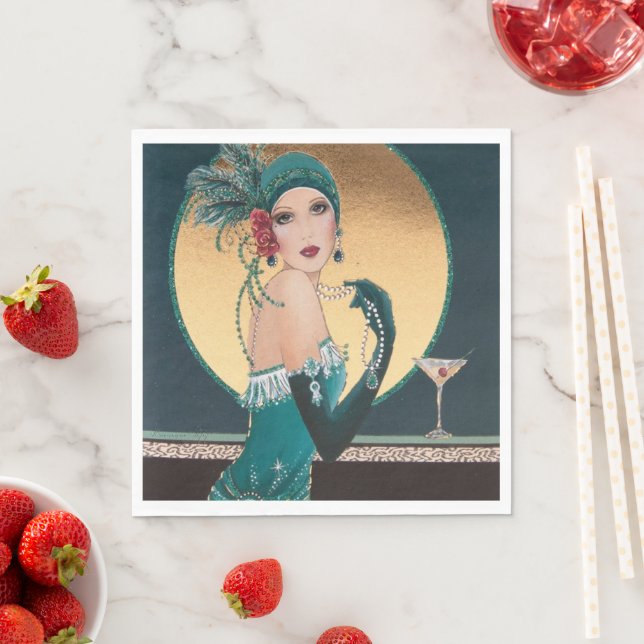 Art Deco Gatsby Girl mit Cocktail Paper Serviette (Beispiel)