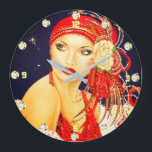 Art Deco Gatsby Girl Wall Clock der 1920er Jahre Große Wanduhr<br><div class="desc">Jedes unserer Art Deco Girls ist hübscher als das, was es vor dem letzten gibt! Diese hier ist in rot-gelben Rosen auf ihrem Kopfteil gekleidet und wenn Sie hinsehen, hat sie wunderschöne Augen. Diese atemberaubende Uhr finden Sie bei Zuhause Comfort in unserer "Tick Tock Time Flies By" Kollektion. Genießen Sie...</div>