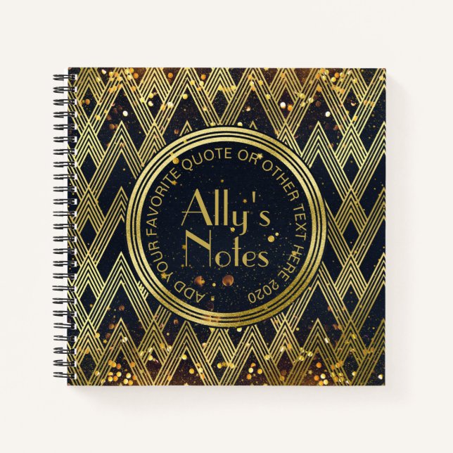 Art Deco Gatsby Glamour Geometrisches Mustermonogr Notizbuch (Vorderseite)