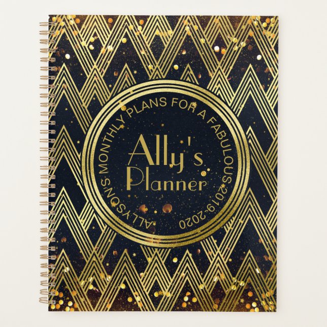 Art Deco Gatsby Glamour Geometrisches Mustermonogr Planer (Vorderseite)