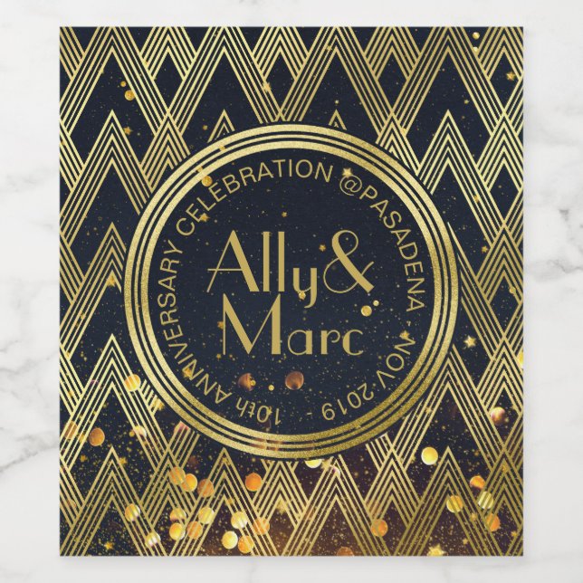 Art Deco Gatsby Glamour Geometrisches Mustermonogr Weinetikett (Einzelnes Label)