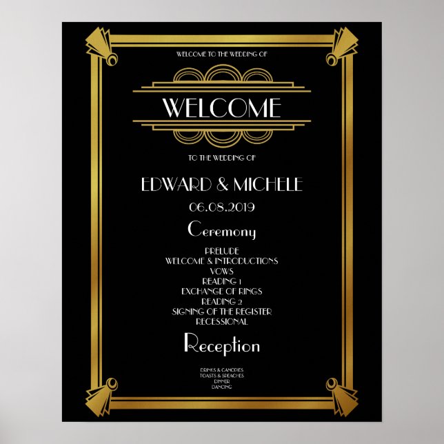Art Deco Gatsby Hochzeitsposter Poster (Vorne)