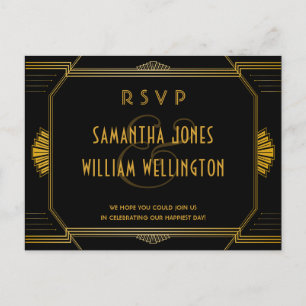 Art Deco Gatsby Modern Wedding RSVP Postcard Einladungspostkarte