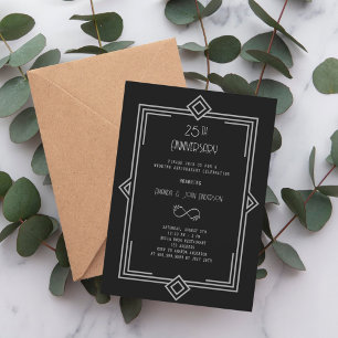 Art Deco Gatsby schwarz 25. Hochzeitstag Einladung