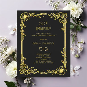 Art Deco Gatsby schwarze 50. Hochzeitseinladung