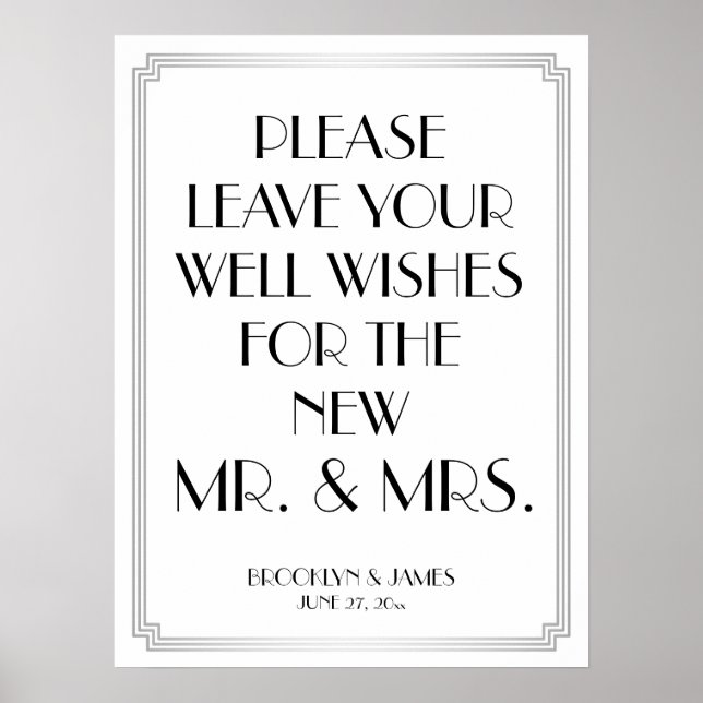 Art Deco Gatsby Silver Guestbook Sign 18x24 Poster (Vorne)