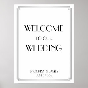 Art Deco Gatsby Silver Wedding Reception Zeichen Poster