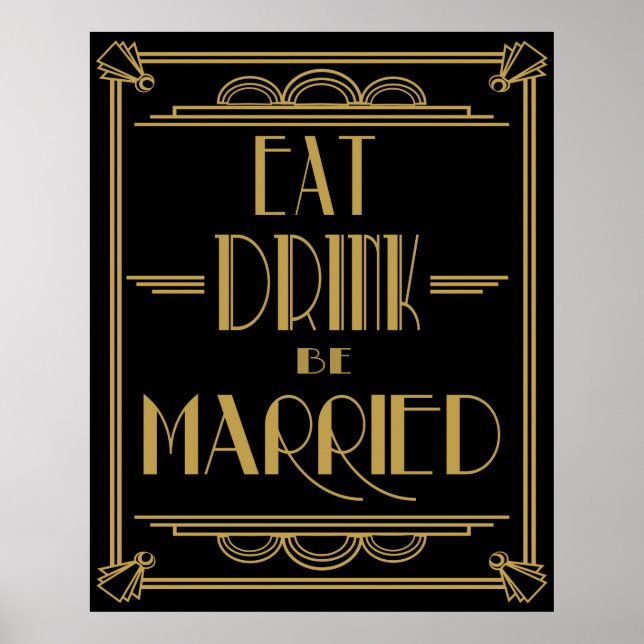 Art Deco Gatsby Style "Essende Drinks Verheiratet  Poster (Vorne)