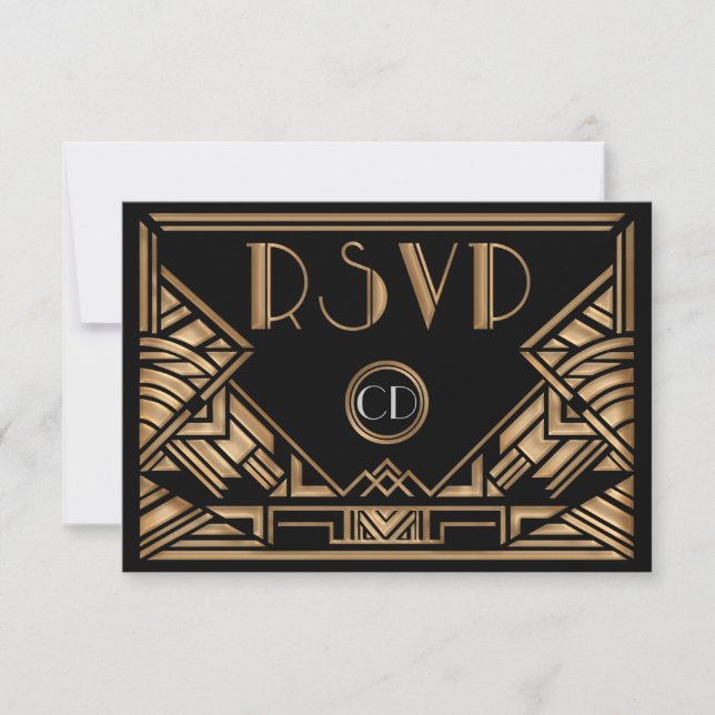 Art Deco Gatsby Style Wedding RSVP Response Cards (Vorderseite)