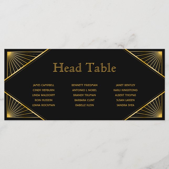 Art Deco Gatsby Wedding Head Table Cards Programm (Vorderseite)
