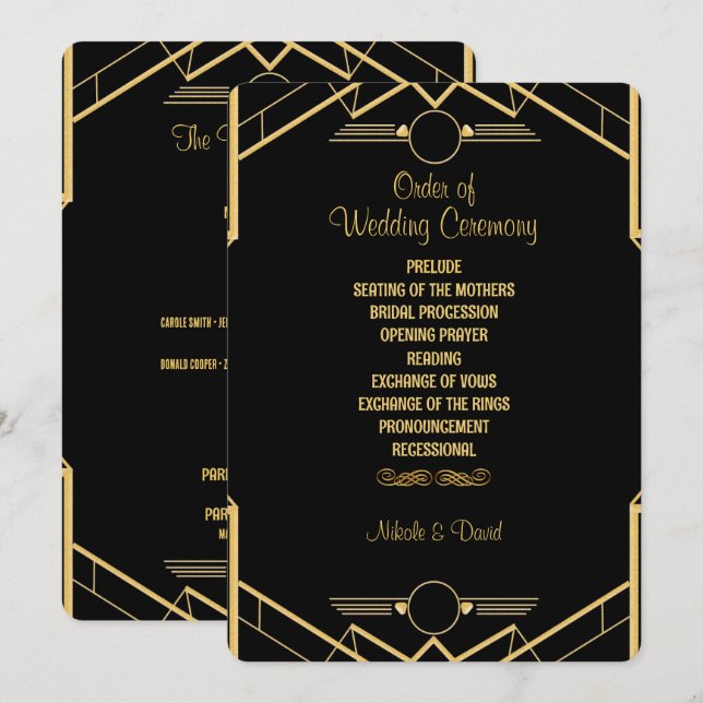 Art Deco Gatsby Wedding Programm (Vorne/Hinten)