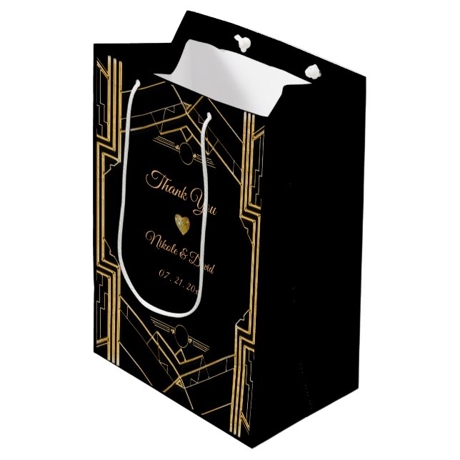 Art Deco Gatsby Wedding Vielen Dank Mittlere Geschenktüte (Vorderseite Schrägansicht)