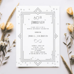 Art Deco Gatsby weiß zur diamantenen Hochzeit Einladung