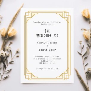 Art Deco Gatsby Weißgold-Hochzeit Einladung