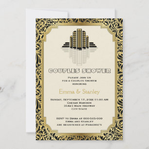 Art-Deco-Gebäude Hochzeitspaare Dusche Einladung